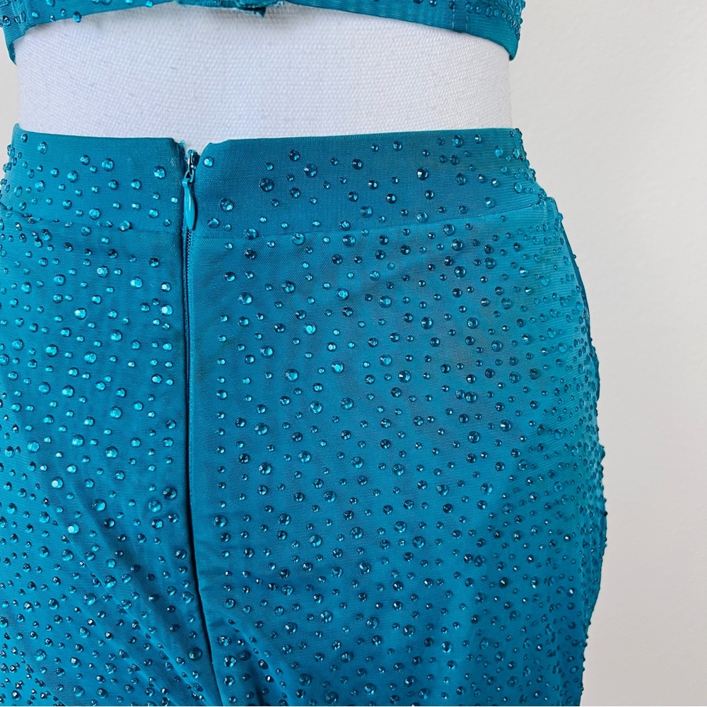 Oh Polly ‘Own The Night’ Emerald Rhinestone Corset Top & Mini Skirt Set - Picture 6 of 16